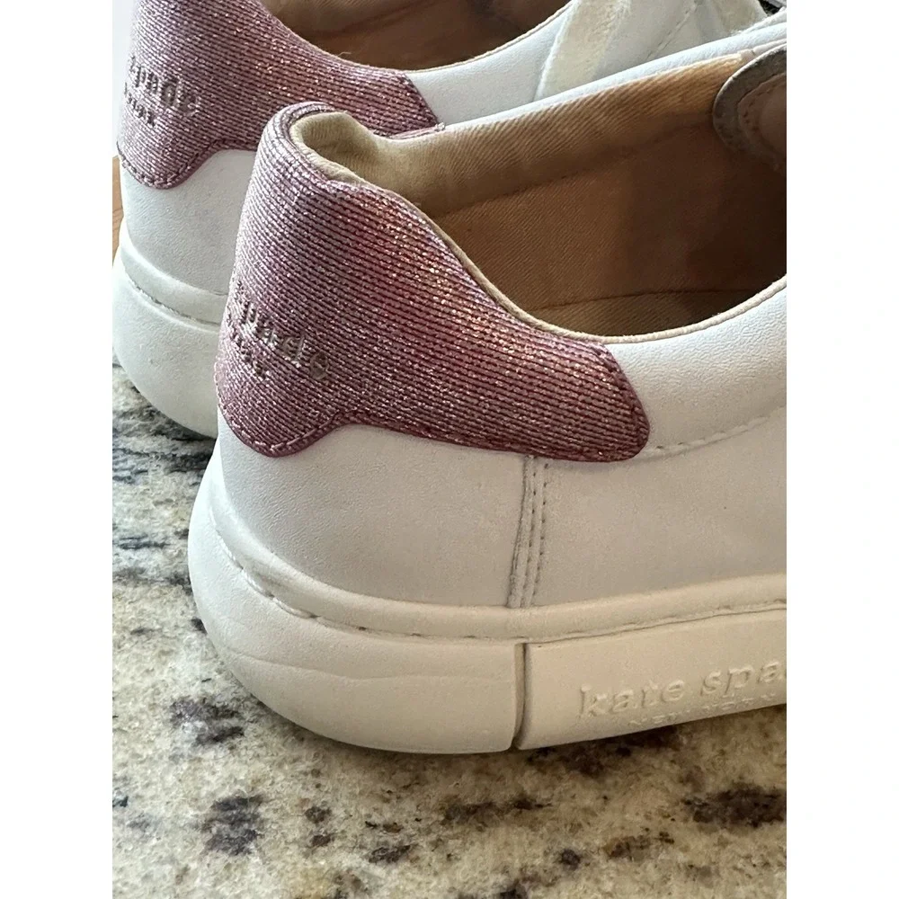 Kate Spade Keswick Glitter Stripe Low-Top Sneakers White Pink Stripe 9.5 - Picture 4 of 15